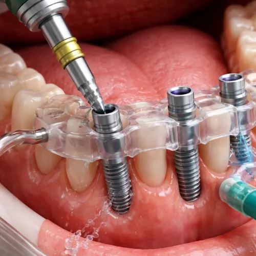 D-printed surgical guide used for precise All-on-6 dental implant placement at Al Rabeeh Maabila to ensure safe results.