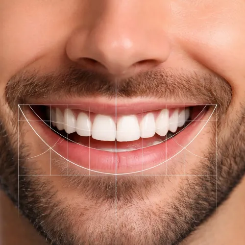3D Digital Smile Design simulation showing a patient's predicted results for veneers and whitening in Al Khoud