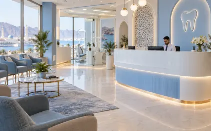 Best dental clinic in Muscat modern reception area with professional receptionist